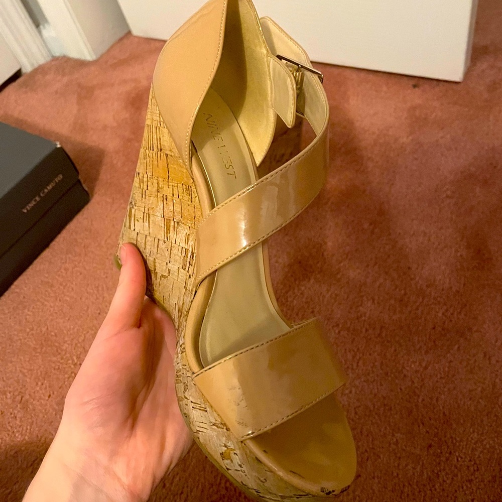 Tan Wedges with Cork Heel; Nine West, Size 8